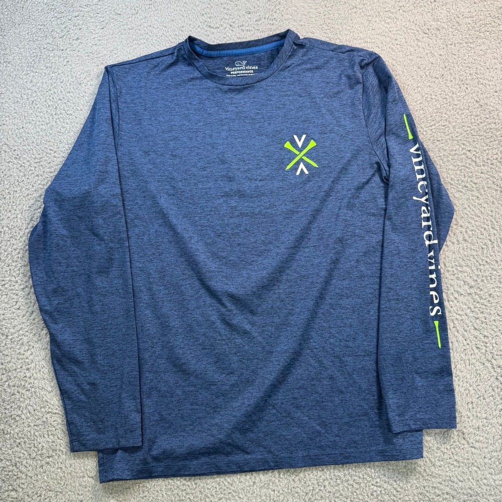 Vineyard Vines Performance Long Sleeve Shirt Mens Medium Blue Heather Logo Tee